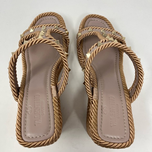 Valentino Rockstud Torchon T-Strap Rope Espadrille Wedge Sandal Platform size 39 - Picture 7 of 10